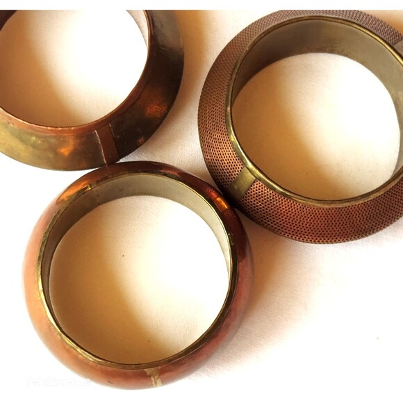Vintage 1990s Bangle Bracelets Set Of 3 Copper Brass Metals - Picture 4 of 12